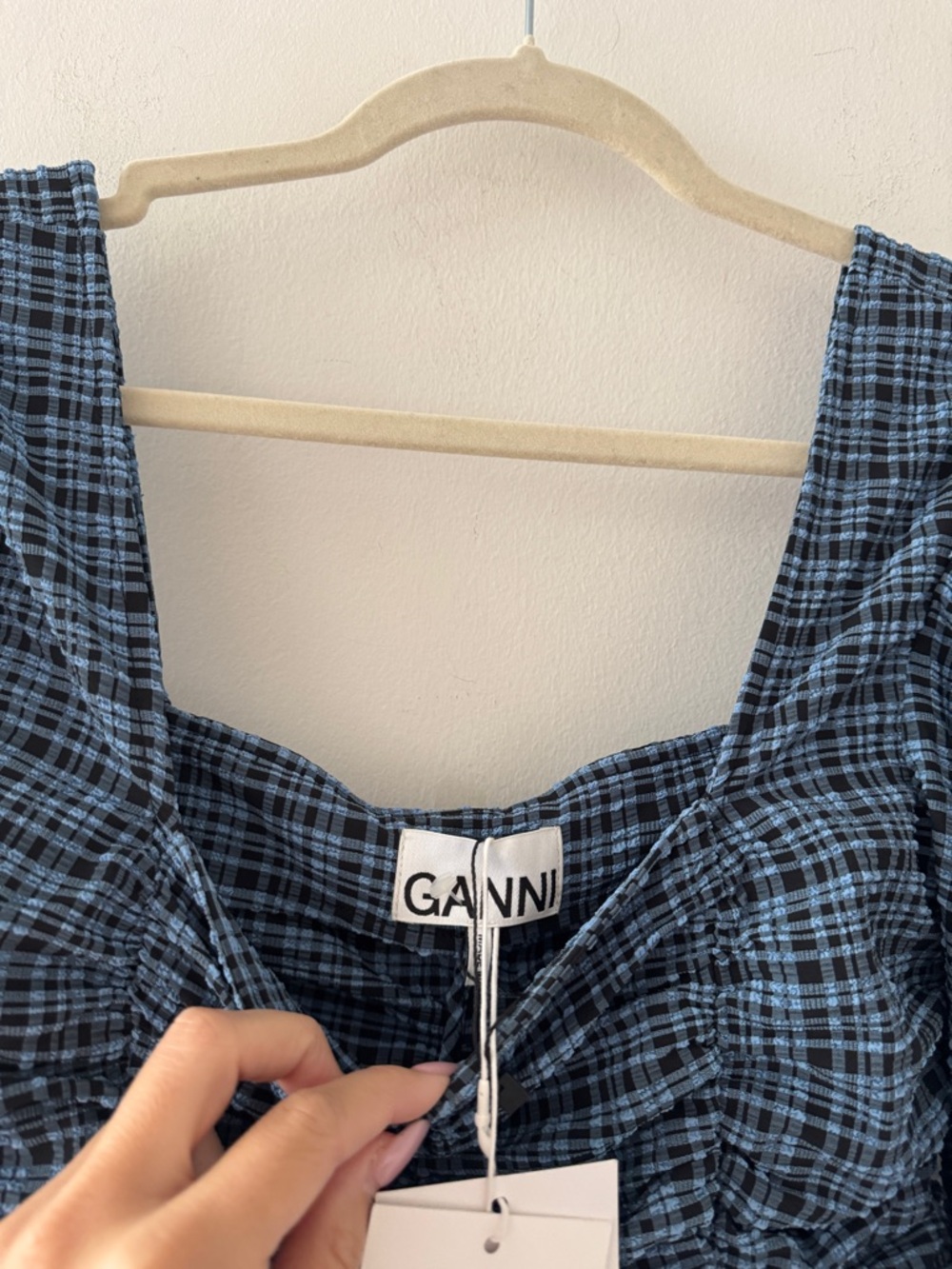 GANNI Ruched Check Mini Dress 32 - Picture 7 of 7